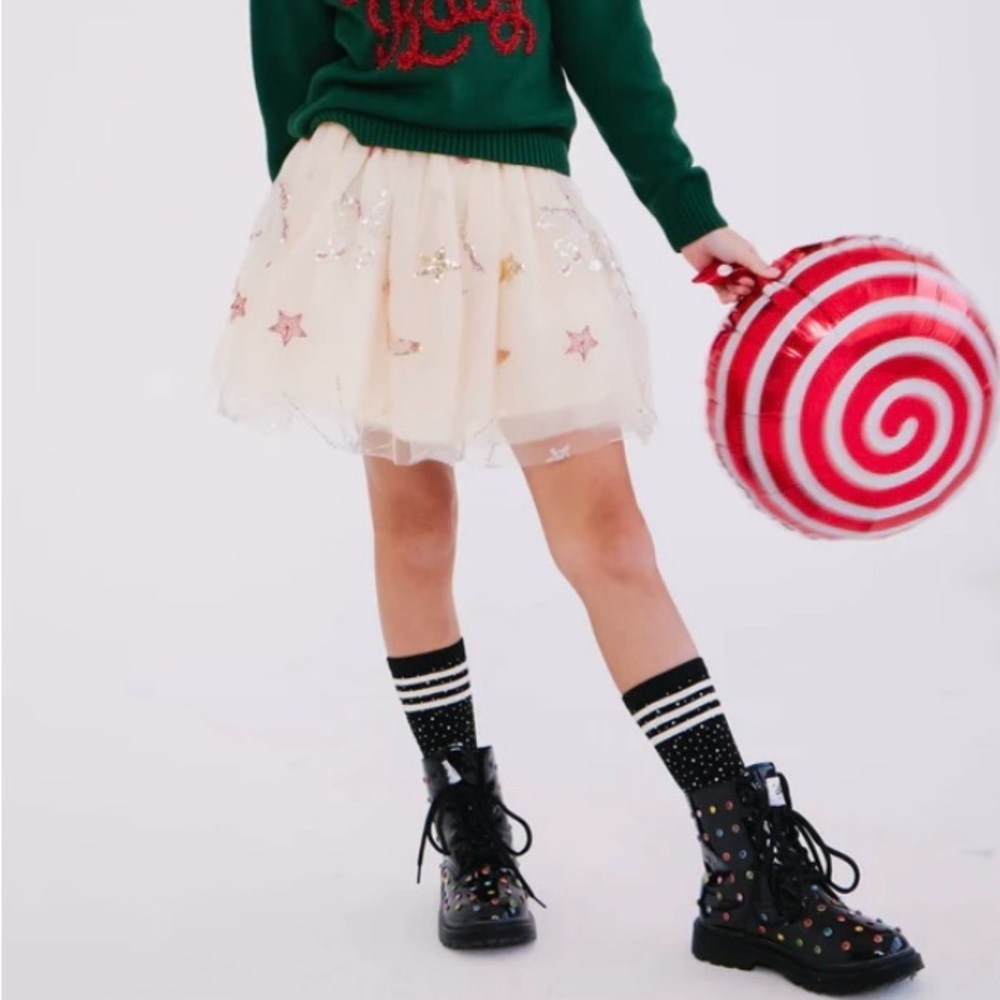 Red Velvet Top with Gold Star Tulle Skirt - Picture 6 of 16
